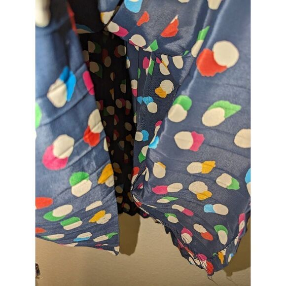 Vintage Women's Abstract Floral Pleated Utility Dress Navy Blue Size 14 - Picture 7 of 15